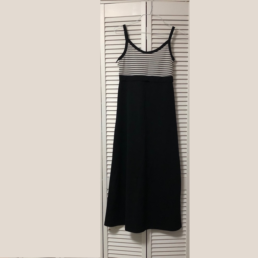 Women Black White Striped Maxi Long Spaghetti A Line Sleeveless Summer Dresses S